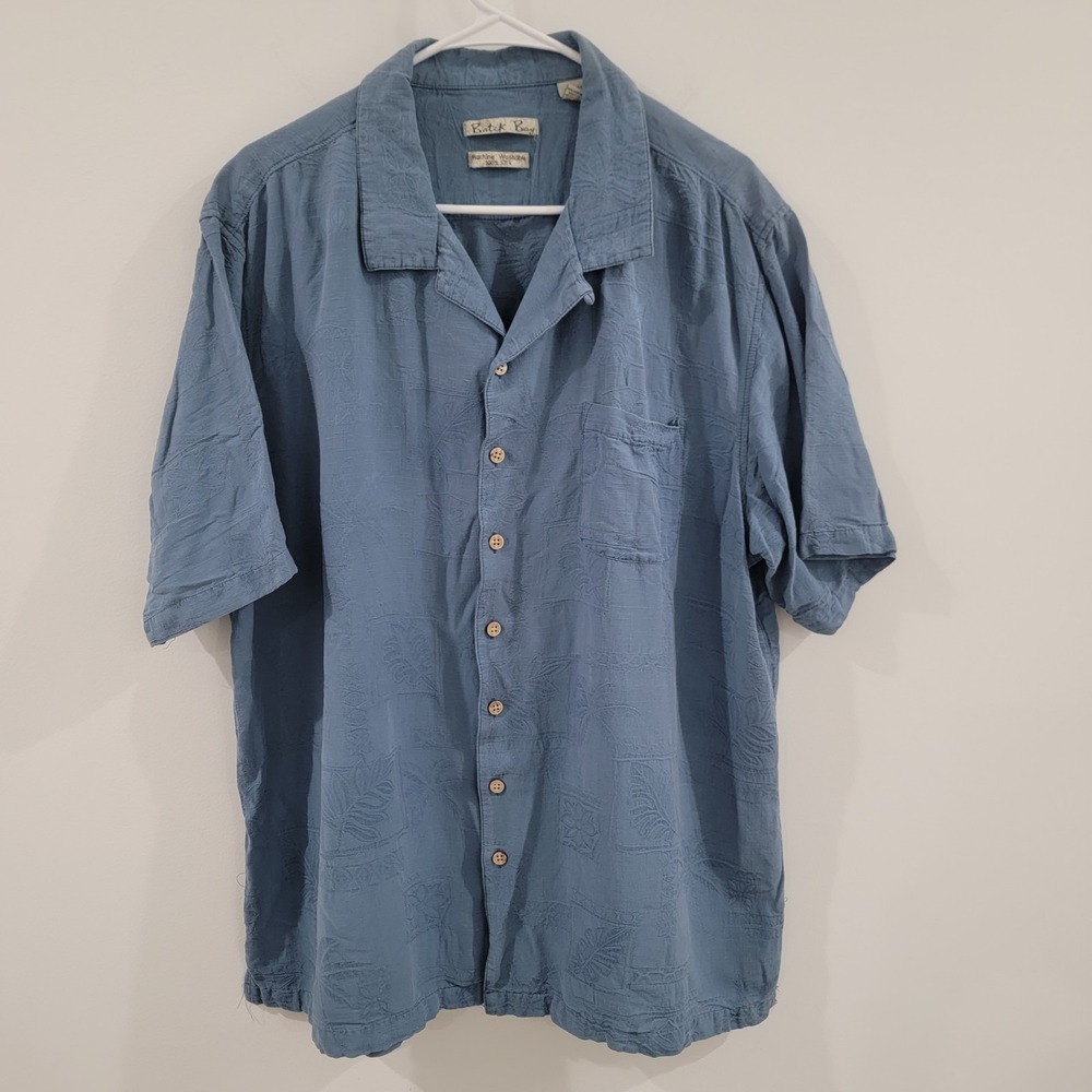 Mens Silk Hawaiian Shirt Size 2XL Tall Button Up Blue Tropical Vacation Beach
